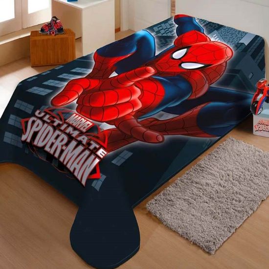 Cobertor Infantil Raschel Spider-Man 1,50m x 2,00m - Jolitex - Homem Aranha Azul
