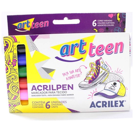 Caneta para Tecido Acrilpen Art Teen c/ 6 cores - Acrilex