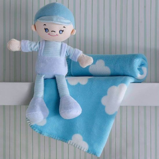 Kit Baby Manta Infantil com Boneco 100cm x 75cm - Bouton - Sky