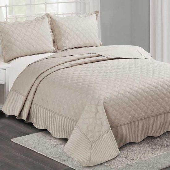 Kit Colcha King Orfeu 2,80m x 2,60m com 3 Peças - Camesa - Bege