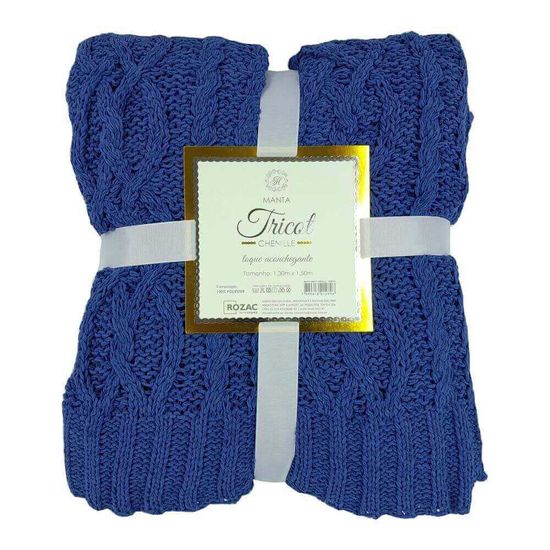 Manta Decorativa Tricot Chenille Peseira 1,30m x 1,50m - Rozac - Azul