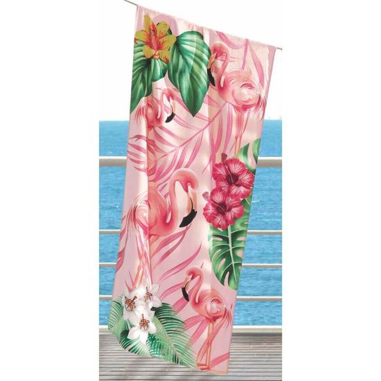 Toalha de Praia Aveludada Estampada 76cm x 1,52m - Dohler - Flamingos 02