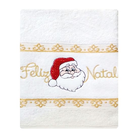 Toalha de Lavabo Natalina Bordada 32cm x 45cm - Appel - Papai Noel Branca