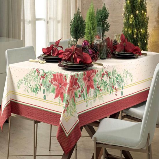 Toalha De Mesa Retangular Natalina 2021 1,40 MT x 2,10 MT - Karsten - Flores De Natal