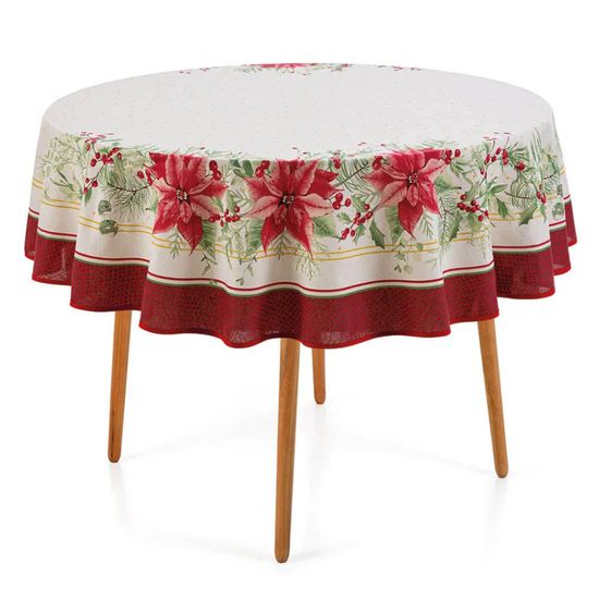 Toalha De Mesa Redonda Natalina 2021 1,60 MT - Karsten - Flores De Natal
