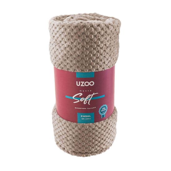 Manta de Microfibra Casal Flannel Soft Textura 1,80m x 2,20m - Uzoo - Bege