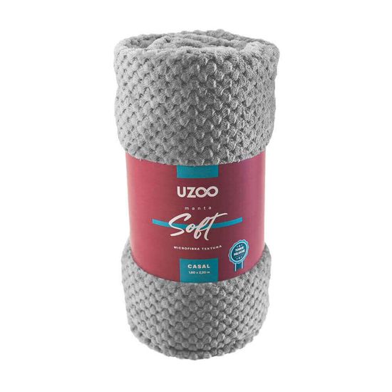 Manta de Microfibra Casal Flannel Soft Textura 1,80m x 2,20m - Uzoo - Cinza