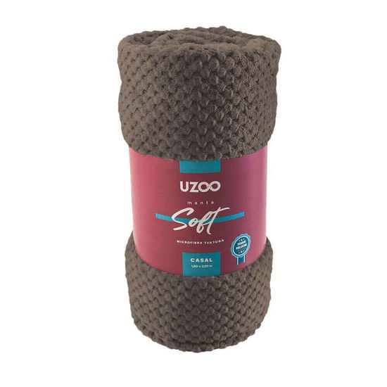Manta de Microfibra Casal Flannel Soft Textura 1,80m x 2,20m - Uzoo - Marrom