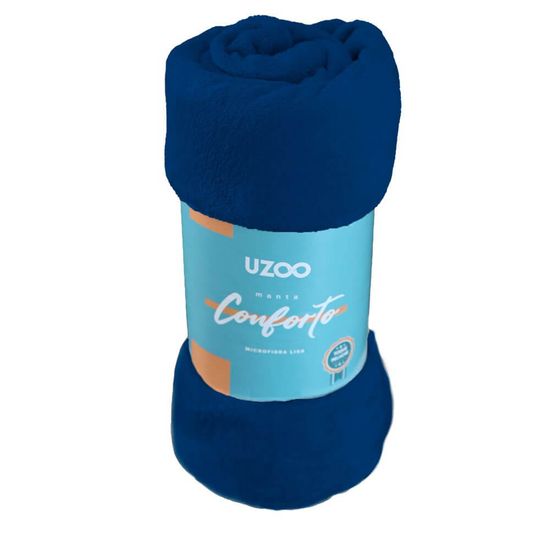 Manta de Microfibra Casal Flannel Conforto 1,80m x 2,00m - Uzoo - Azul