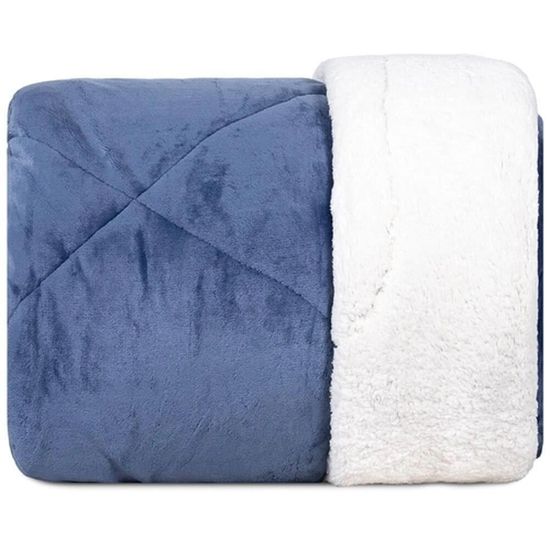 Edredom Solteiro Plush Sherpa Liso 1,60m x 2,40m - Hedrons - Azul Indigo