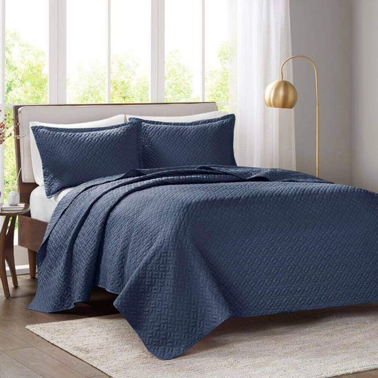 Kit Colcha Queen Siena Attuale 2,40m x 2,60m com 3 Peças - Corttex - Marinho