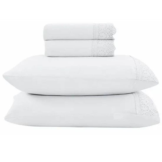 Jogo de Cama Casal Toque de Algodão Rendas com 4 Peças - Hedrons - Branco