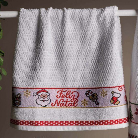 Pano de Prato Natalino Atoalhado 45cm x 68cm - Appel - Papai Noel Branca