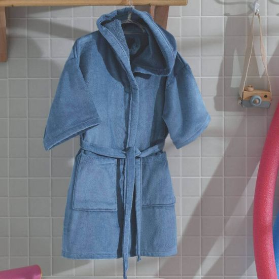 Roupão Velour Infantil Liso com Bolso e Capuz Tamanho: P - Dohler - Azul 5457