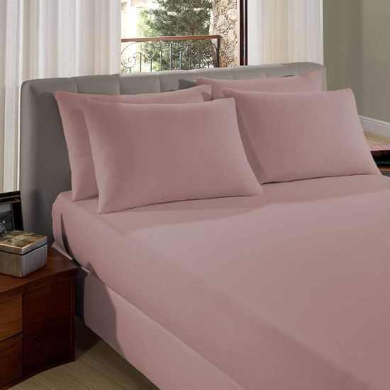 Lençol com Elástico Casal Liso 1,38m x 1,88m x 30cm - Sul Brasil - Rosa Camafeu