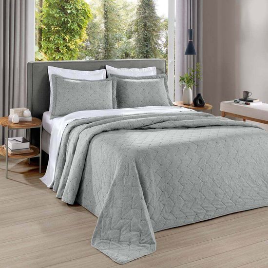 Edredom com Porta Travesseiro Queen Mescla 2,40m x 2,60m - Bouton - Cinza