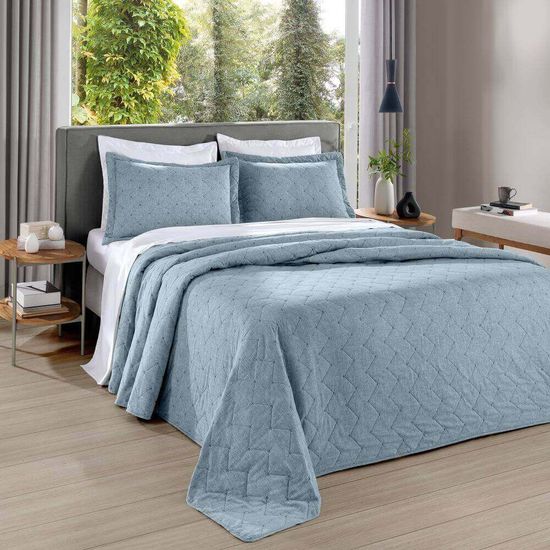 Edredom com Porta Travesseiro Solteiro Mescla 1,60m x 2,40m - Bouton - Azul