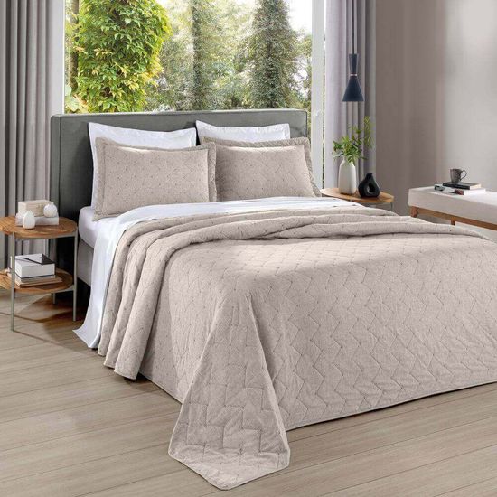 Edredom com Porta Travesseiro Solteiro Mescla 1,60m x 2,40m - Bouton - Bege