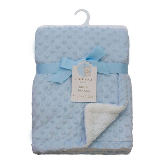 Manta de Microfibra e Sherpa Baby Popcorn 75cm x 1,00m - Camesa - Azul