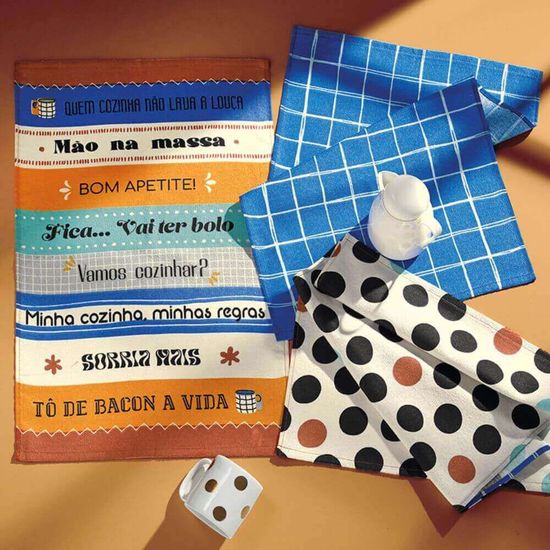 Kit Pano de Prato Atoalhado Estampado com 3 unidades - Dohler - Bom Apetite
