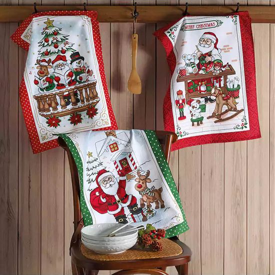 Kit Pano de Prato Atoalhado Natalino com 3 unidades - Dohler - Natal 97