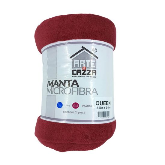 Manta de Microfibra Fleece Queen Liso 2,20m x 2,40m - Arte e Cazza - Vermelho