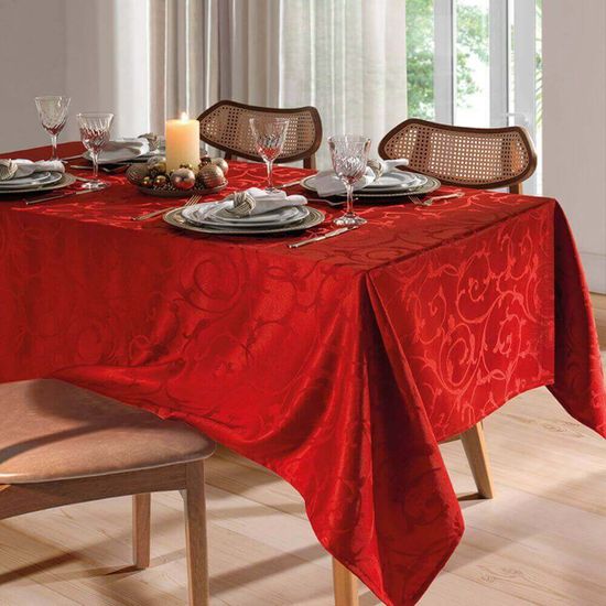 Toalha de Mesa Jacquard Requinte II Liso Retangular 1,60m x 2,70m - Dohler - Vermelho TJ-6205