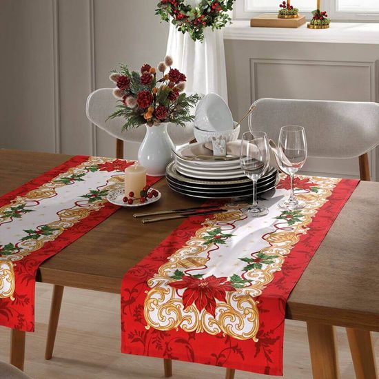 Trilho de Mesa Athenas Estampado Natal 35cm x 1,00m - Dohler - Natal 110