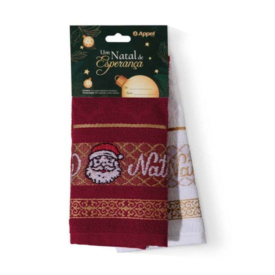 Kit Toalhas de Lavabo Natalina 32cm x 45cm com 2 Peças - Appel - Papai Noel Bordô/Branco