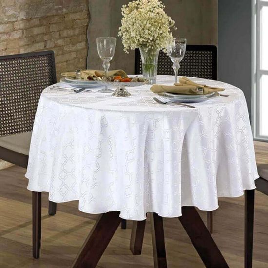 Toalha de Mesa Jacquard Requinte II Liso Redonda 1,60m - Dohler - Branco TJ-4667