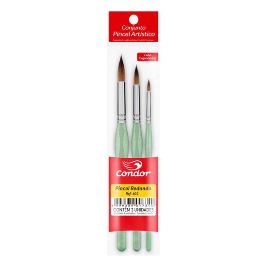 Kit com 3 Pincéis Ergonômicos Redondos Ref. 403 - Condor
