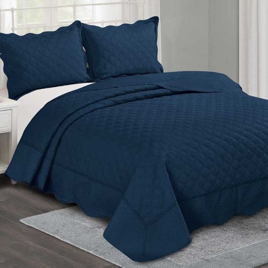 Kit Colcha Solteiro Orfeu 1,60m x 2,30m com 2 Peças - Camesa - Marinho